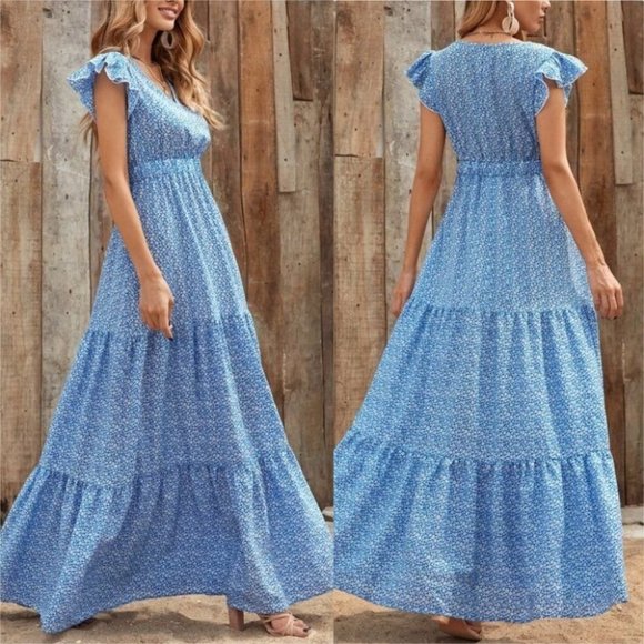 . Dresses & Skirts - Ditsy Print Ruffle Hem Maxi Dress